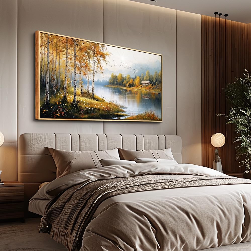 ERQINHUA Canvas Wall Art For Living Room Large Wall Decor For Bedroom Forest Landscape Painting Lakeside Watercolour Home Decorations Picture Office Farmhouse Ready To Hang Wood Framed 30x60 Inches