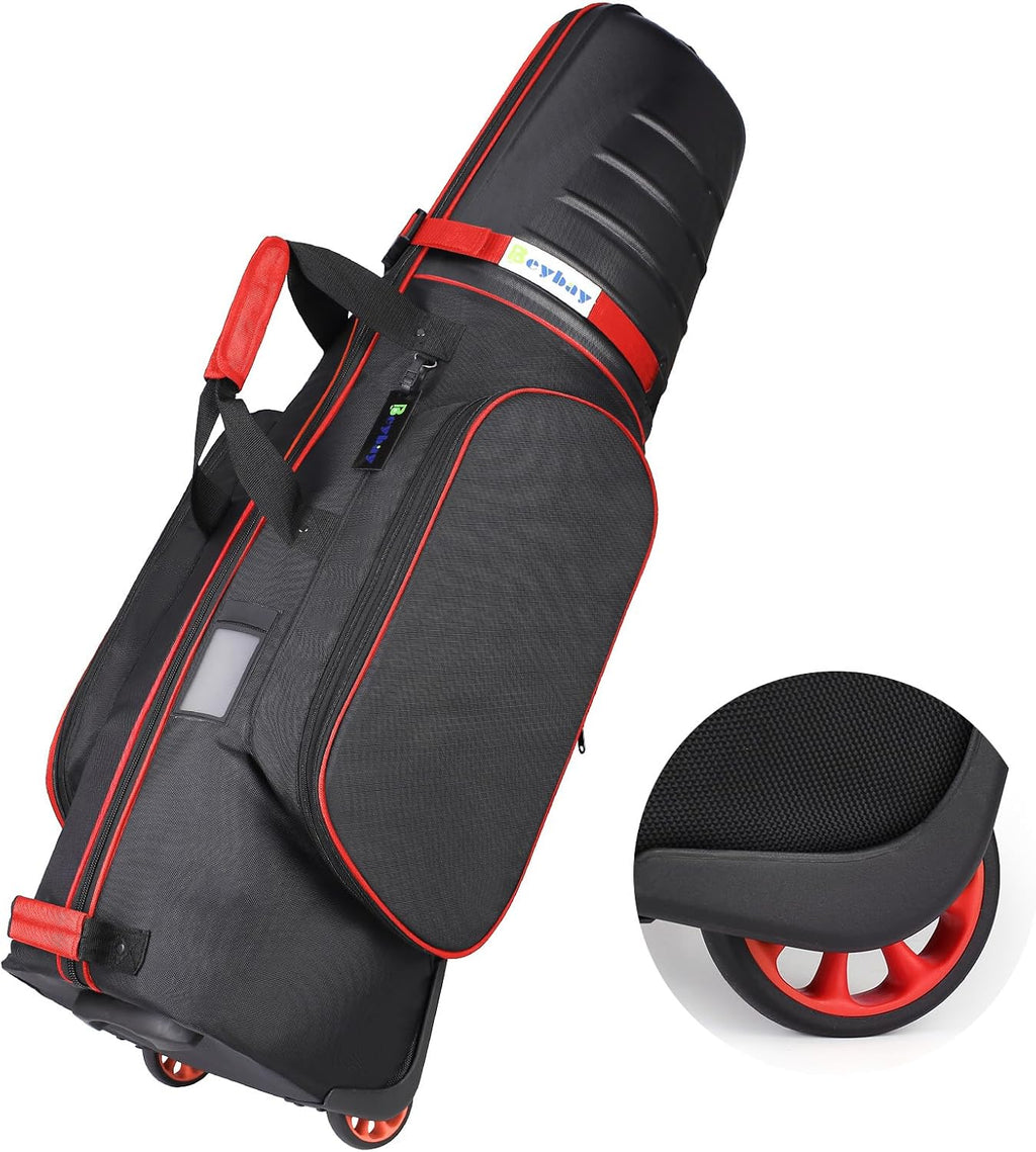 Golf Travel Bags for Airlines with Reinforced Wheels and Hard Case Top, Lightweight and Easy to Maneuver, Excellent Zipper Protect Your Clubs Red