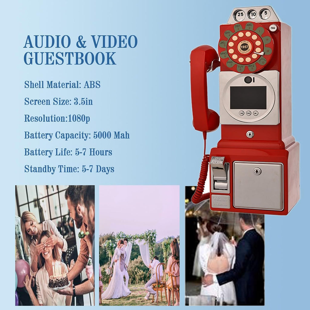Audio Guest Book Wedding Phone, Record Customized Audio Message with Guest Book Retro Phone Audio GuestBook for Wedding Birthday Party Confession,Black