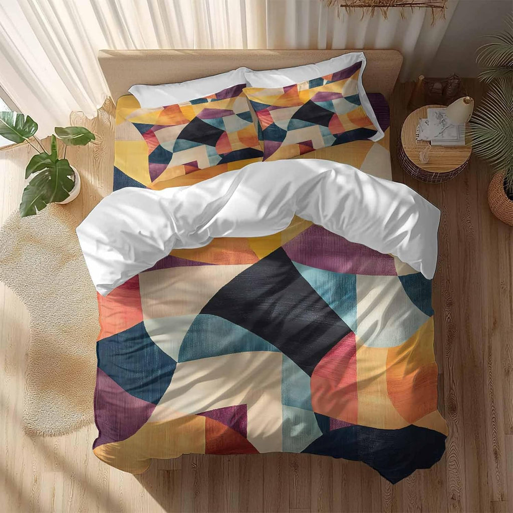 Prime Leader Abstract Art Duvet Cover Set Queen Size 4 Pieces Colorful Geometric Color Block Bedding Set with Zipper Closure, 1 Comforter Cover 90x92 Inches 1 Flat Sheet & 2 Pillow Cases