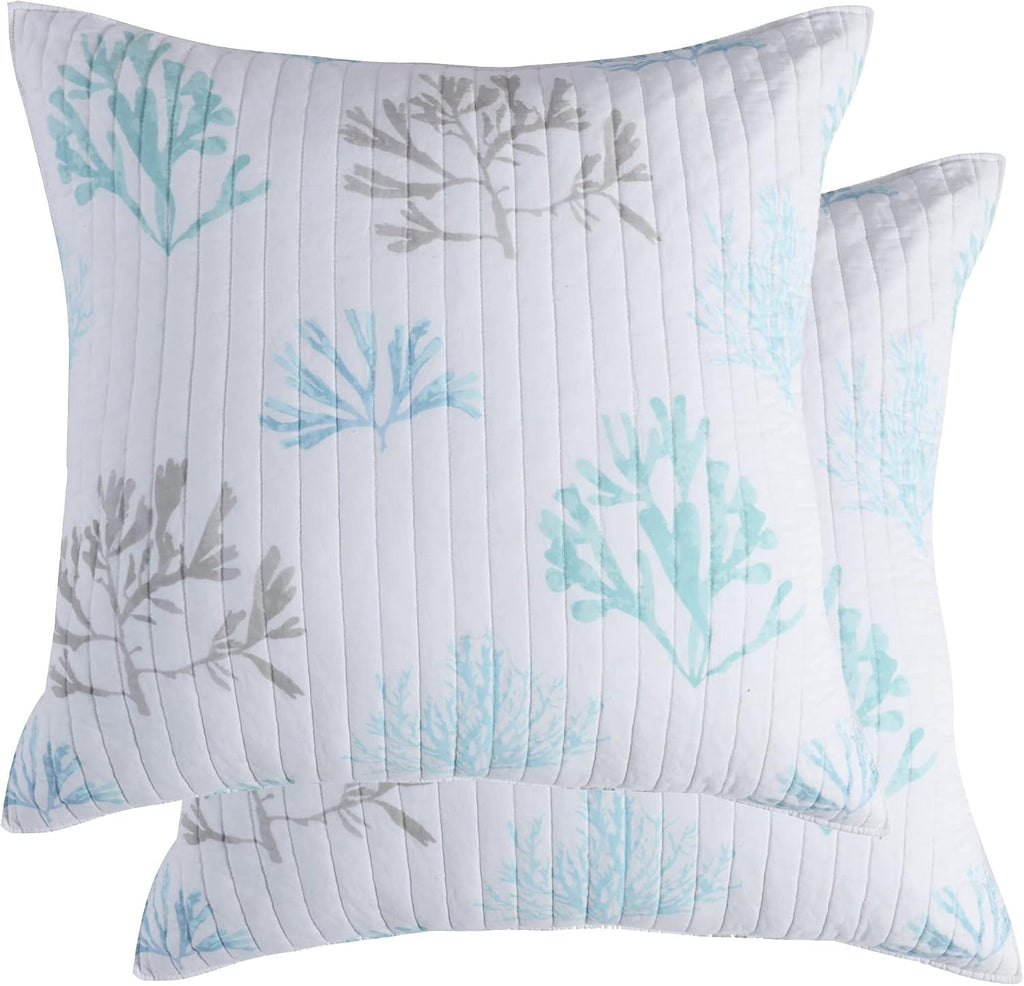 Levtex Home Stone Harbor Stone Harbor Quilted Euro Sham (26x26in.), No Insert - Coral - Blue, Taupe, and White