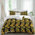Prime Leader Retro Sunflowers Duvet Cover Set Queen Size 4 Pieces Summer Yellow Floral Black Background Bedding Set with Zipper Closure, 1 Comforter Cover 86x86 Inches 1 Flat Sheet & 2 Pillow Cases