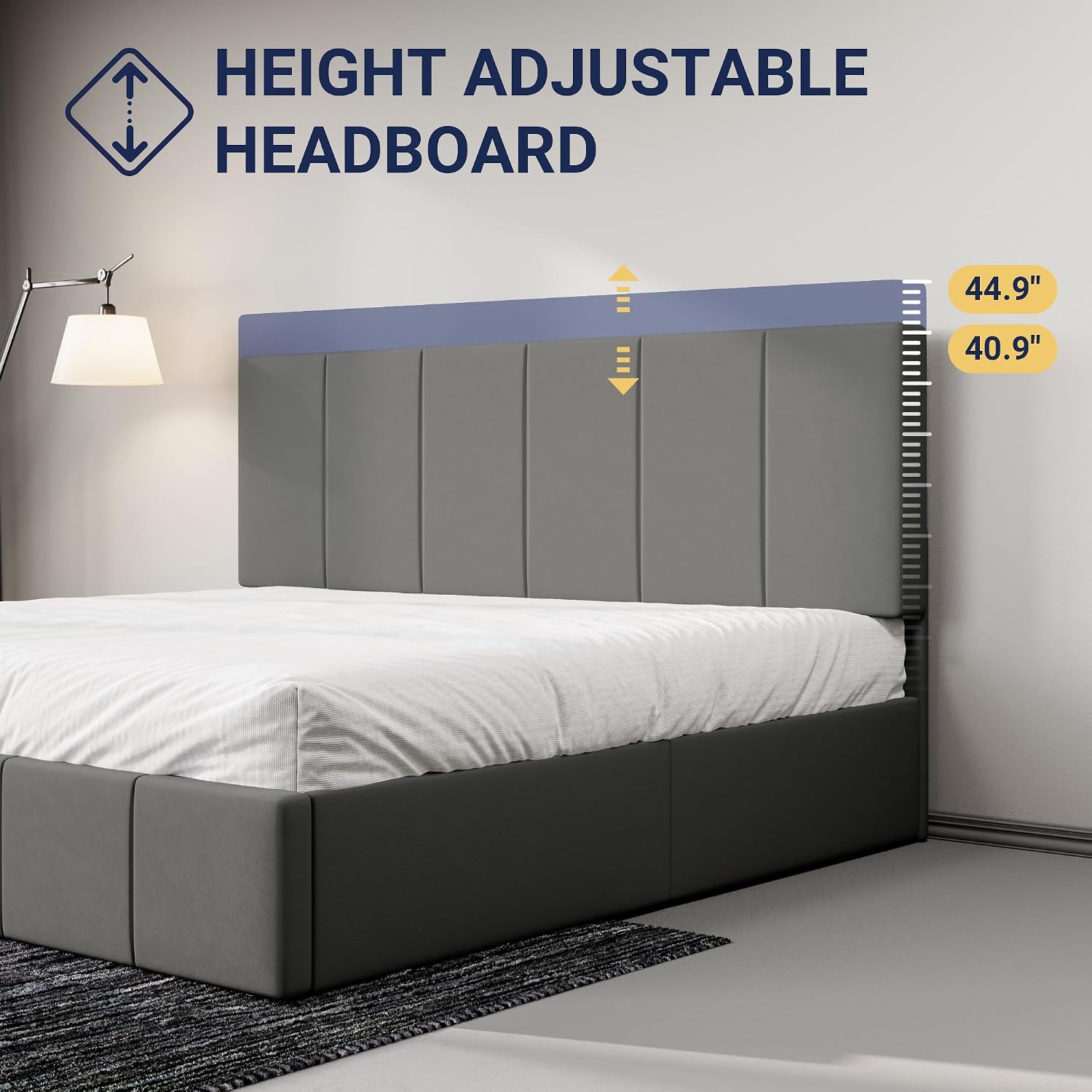 Allewie King Size Dutch Velvet Upholstered Platform Bed Frame/Vertical Channel Tufted Adjustable Headboard/Low Profile Bed Frame/No Box Spring Needed/Easy Assembly/Grey