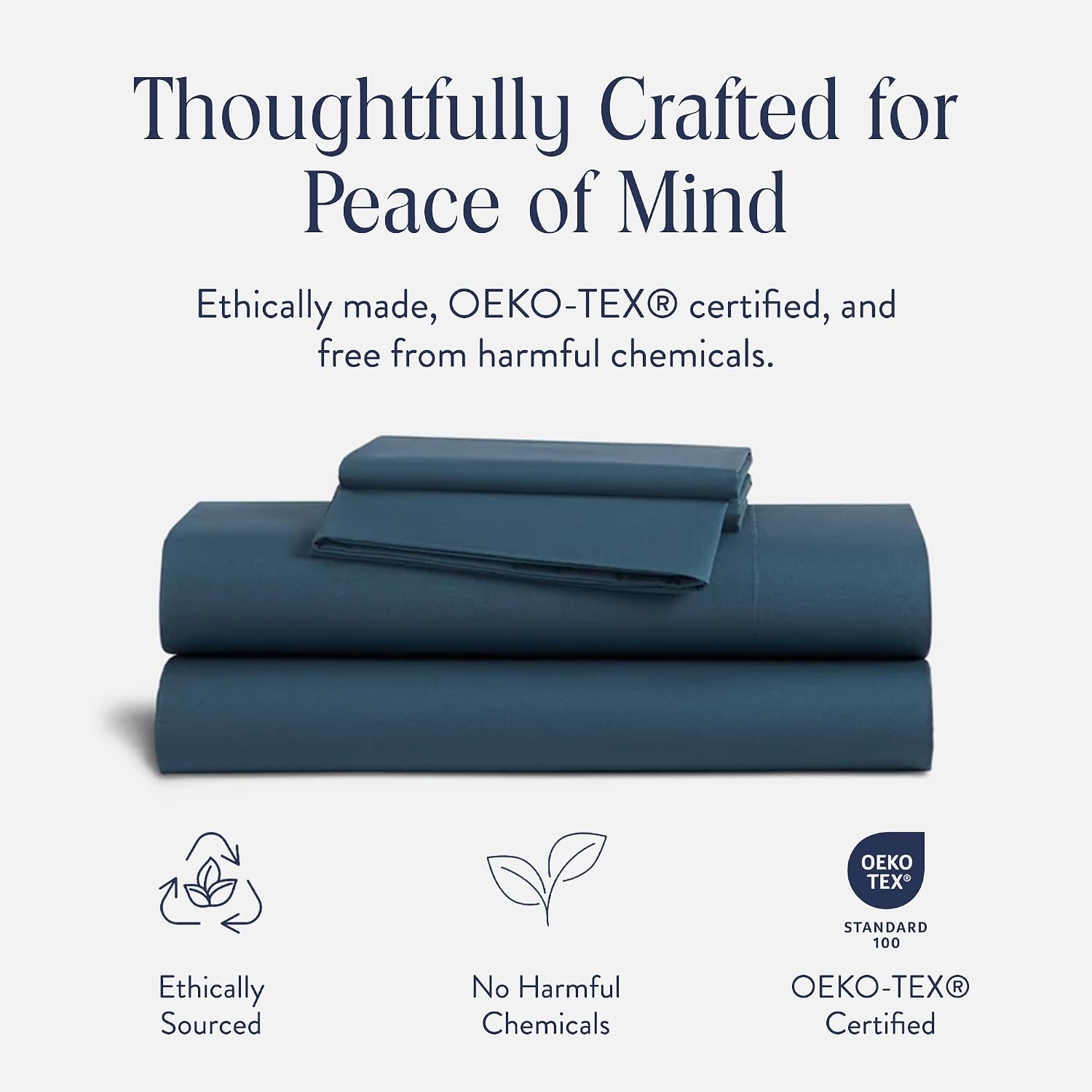 Brooklinen Luxury Sateen 4 Piece Sheet Set - 100% Cotton Sateen Sheets, Soft & Durable King Size Sheets Set in Abyss Blue, Oeko-TEX Certified Bedding Set, 1 Fitted Sheet, 1 Flat Sheet, 2 Pillowcases