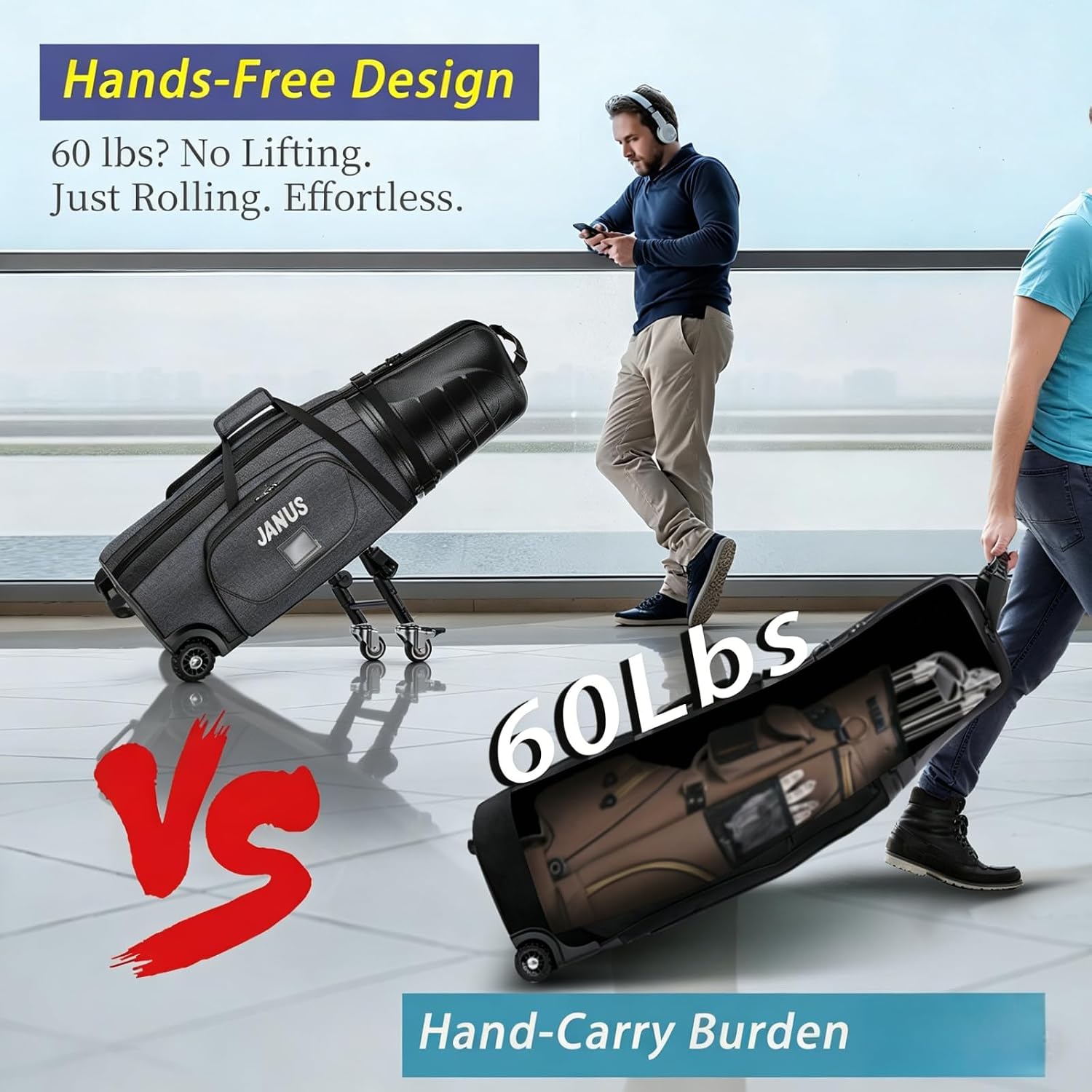 JANUS Golf Travel Bag with Wheels, Foldable Airline-Ready Design, Protective Structured Design, and Support-Leg Travel System