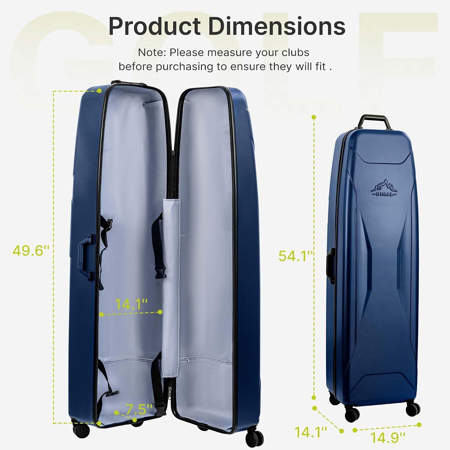 uniHimal Hard Case Golf Travel Bag with Wheels - PC Hard Shell Design Waterproof, Durable & Large Capacity - Golf Travel Case for Golf Clubs Ultimate Protection.
