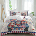 250th US Anniversary Duvet Cover Set Queen Size 4 Pieces Independence Day Gnomes Blue Truck Retro Bedding Set with Zipper Closure, 1 Comforter Cover 90x92 Inches 1 Flat Sheet & 2 Pillow Cases