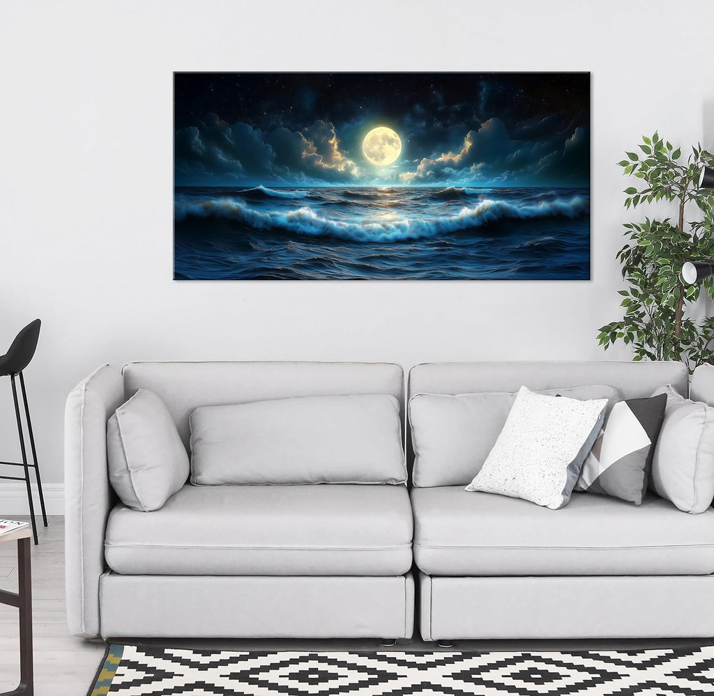 LAVIKARS Wall Art Moon Sea Ocean Vast Paintings Waterproof Canvas Prints Canvas Artwork Picture Modern Wall Art for Living Room Bedroom Home Office Kitchen Decor (28x58inch)