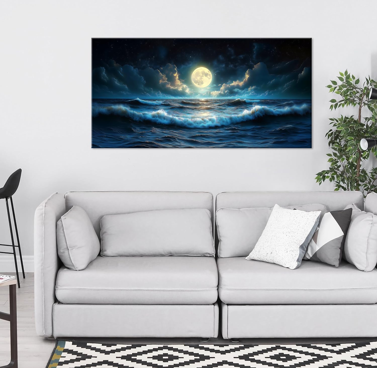 LAVIKARS Wall Art Moon Sea Ocean Vast Paintings Waterproof Canvas Prints Canvas Artwork Picture Modern Wall Art for Living Room Bedroom Home Office Kitchen Decor (28x58inch)