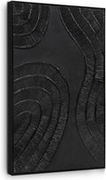 Textured 3D Abstract Hand-Painted Wall Art Large Black Thick Texture Minimalist Wall Art - 3D Contemporary Dimensional Home Office Living Room Modern Wall Decor Framed - 24'x36'