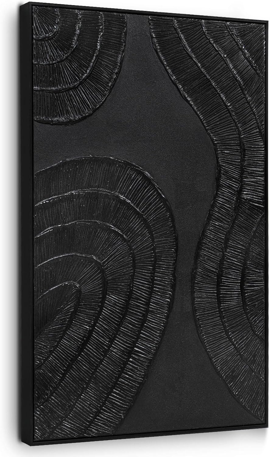 Textured 3D Abstract Hand-Painted Wall Art Large Black Thick Texture Minimalist Wall Art - 3D Contemporary Dimensional Home Office Living Room Modern Wall Decor Framed - 24'x36'