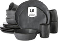 Stone by Mercer Project HEKONDA Modern Debossed Stoneware 16-Piece Dinnerware Set,Plate and Bowl Set, Dish Set for 4, Gray