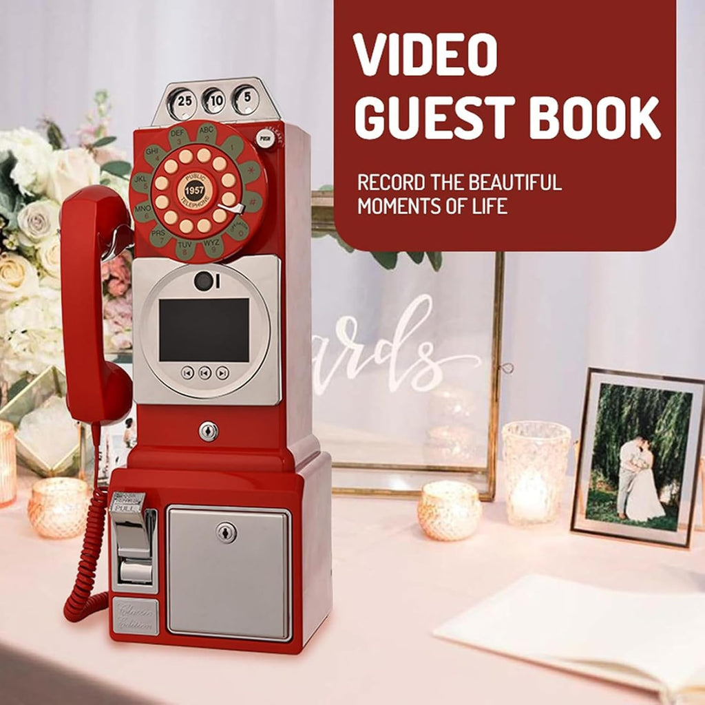 1080P Video Audio GuestBook Wedding Phone, 64G SD Card Customized Video Audio Guest Book Alternatives with Lens Recording for Birthday Party Anniversary Engagement,Red