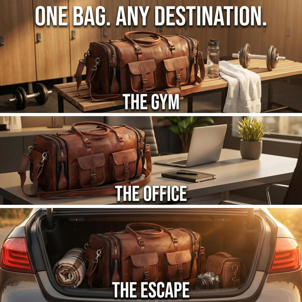 Leather Handmade Vintage Travel Luggage 32 Inch Leather Duffle Bag for Men and Women Gym Sports Bags Weekender Travel Overnight Carry On Duffel Bag Gift For Men (34 inch)