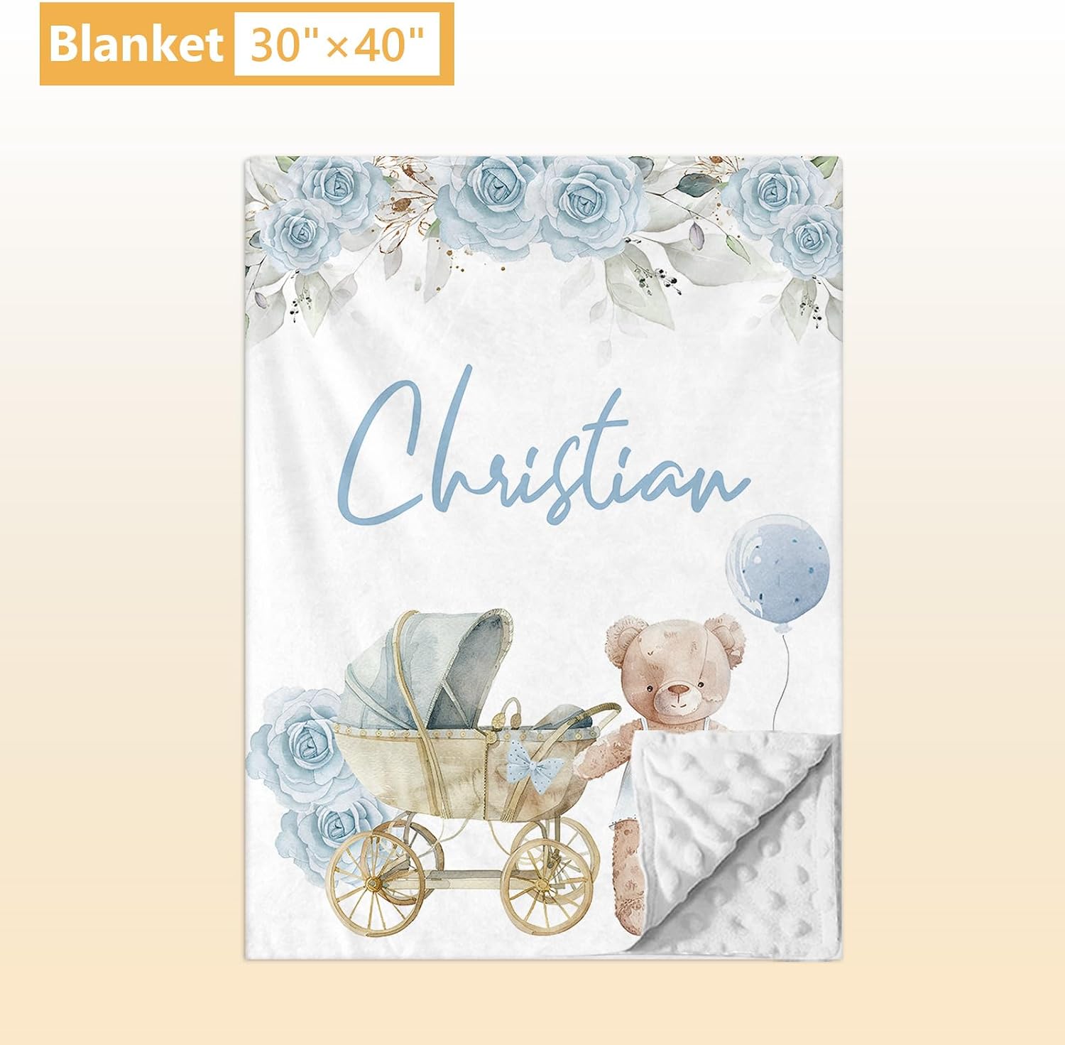 Terwex Personalized Toddler Bedding Set, 5 Pcs Custom Name Crib Bedding Set for Girls Boys, Blue Bear Flannel Baby Crib Bedding Set, Double Layer Baby Crib Set, Customized Gifts for Infants Toddlers