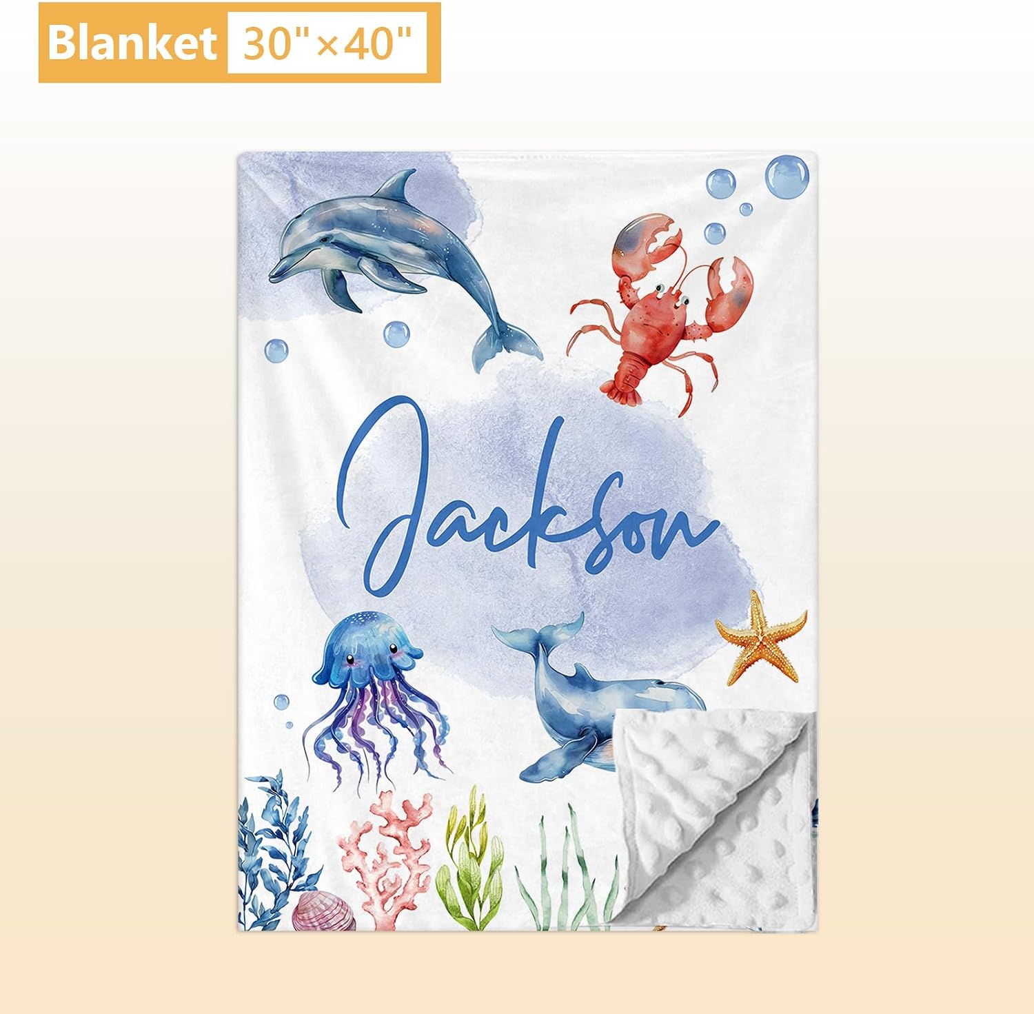 Terwex Personalized Crib Bedding Set, 5 Pcs Custom Name Nursery Bedding Sets, Marine Animals Infant Bedding Set for Baby Boy Girl, Double Layer Baby Crib Set, Babies Toddlers Kids Customized Gifts