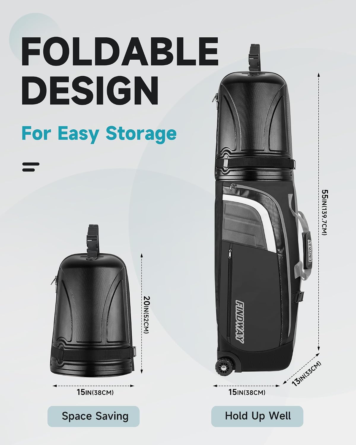findway Golf Travel Bags for Airlines with Wheels and ABS Hard Case Top, Protect Your Clubs, Waterproof 1680D Oxford Fabric and Oversize Tank Wheels, Lightweight and Easy to Maneuver