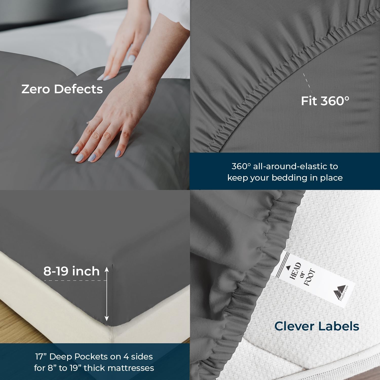 Mayfair Linen 100% Egyptian Cotton Sheets King Size - 1500 Series King Size Sheets Set Egyptian Cotton, Luxury Bedsheet (Dark Grey, 4 PC), Soft, Cooling, 17' Deep Pocket Sateen Weave Bedsheet Set