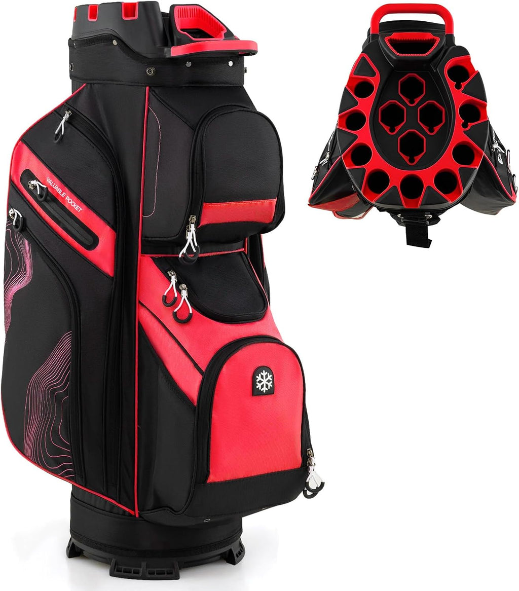 Goplus Lightweight Golf Cart Bag, Molded Lock Top Golf Club Bag w/14-Way Full Length Organizer Dividers, 11 Pockets, Cooler Bag, Straps, Umbrella Holder & Rain Hood for Men Women