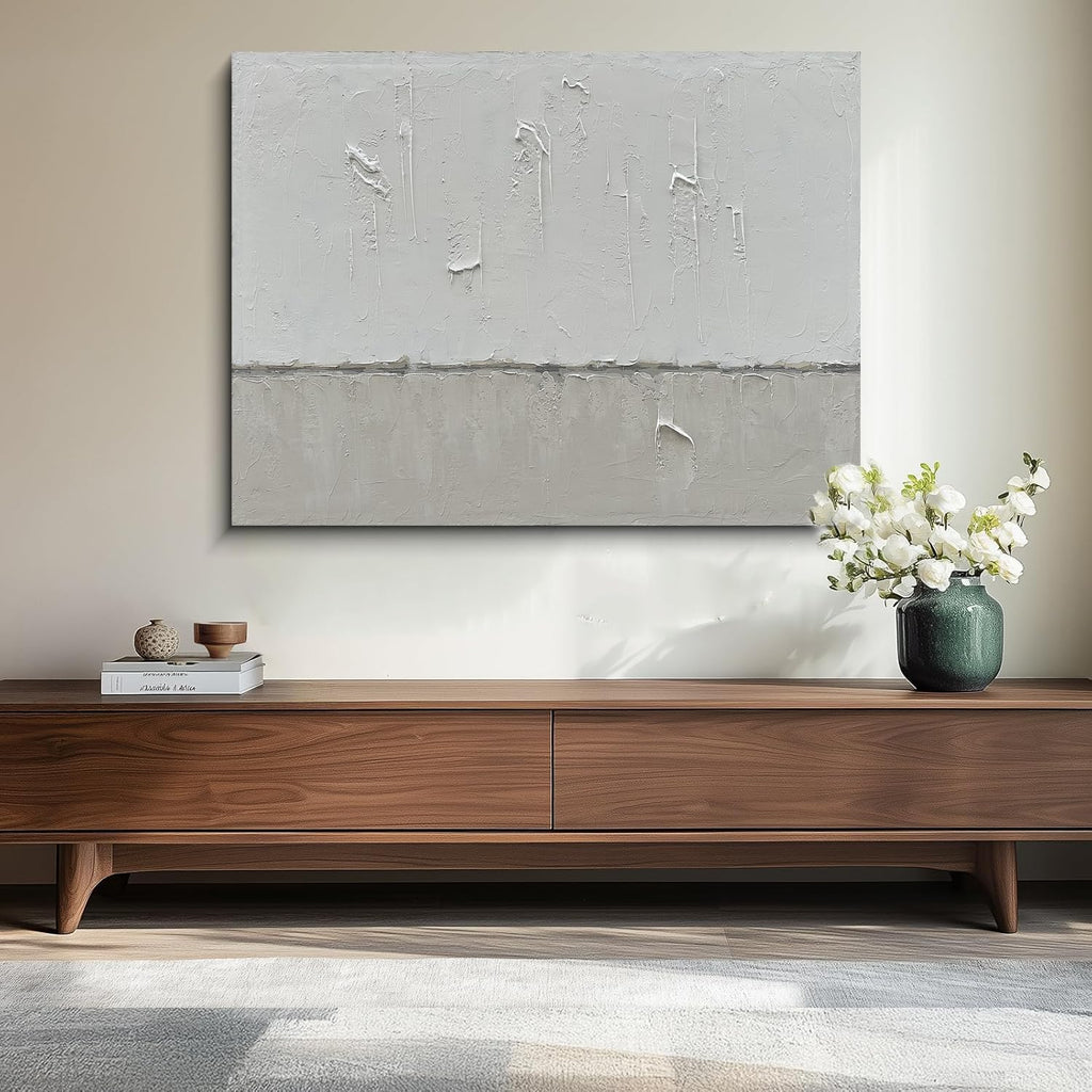 NANKAI Large Abstract Painting Hand Painted Grey White Minimalist Painting on Canvas Modern Abstract Canvas Wall Art Large White Acrylic Abstract Painting Wall Art 30x45 inch