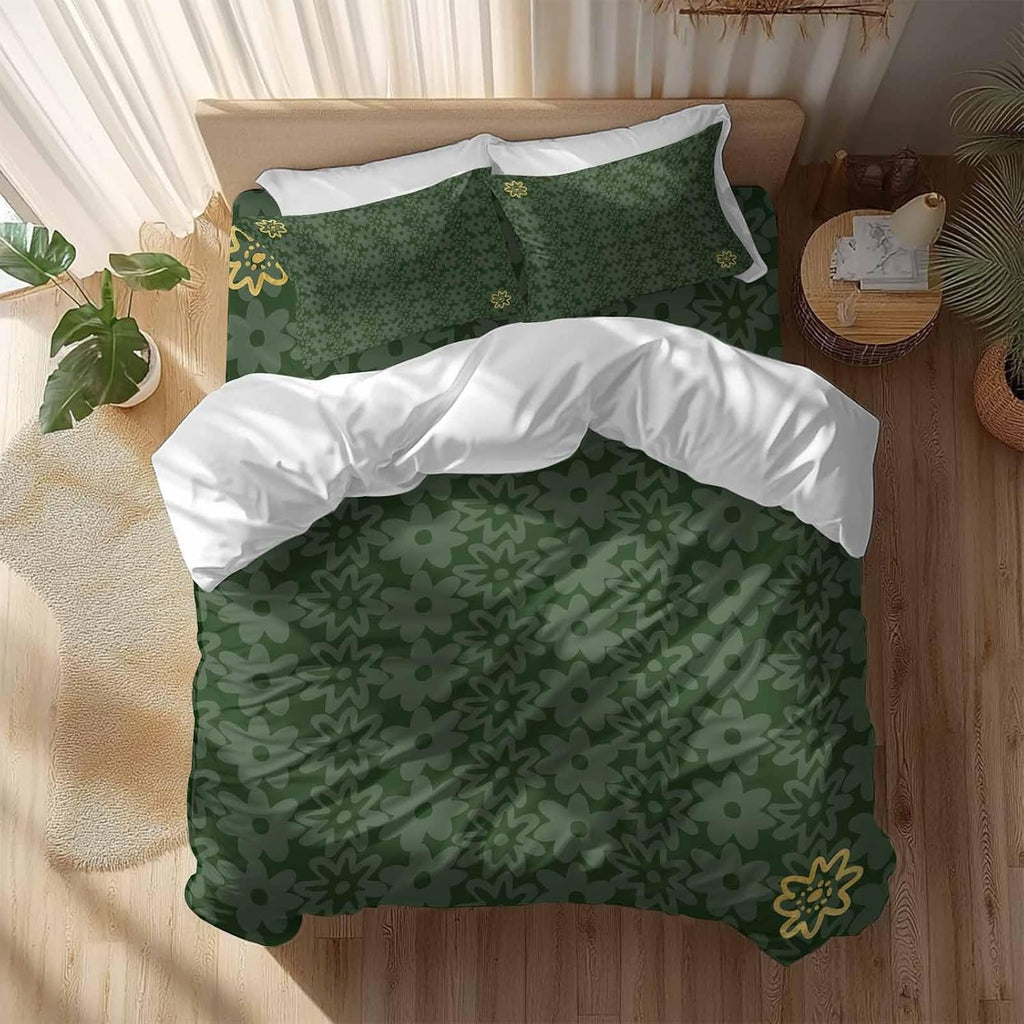 Prime Leader Flowers Duvet Cover Set Queen Size 4 Pieces Spring Green Yellow Daisy Floral Green Bedding Set with Zipper Closure, 1 Comforter Cover 92x106 Inches 1 Flat Sheet & 2 Pillow Cases