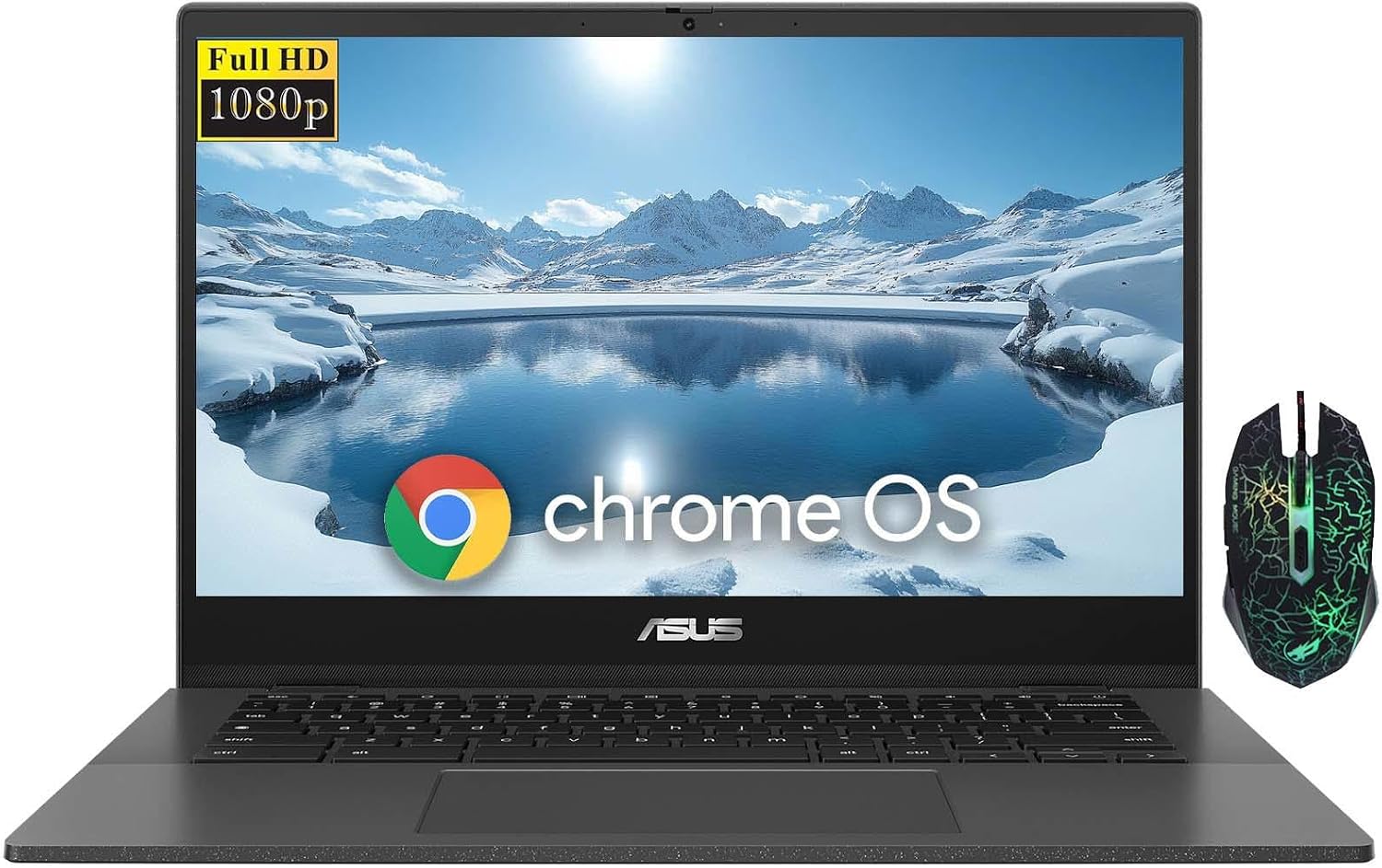 ASUS CM1402 14' FHD Chromebook Laptop, Ultra Light Laptop, 4GB LPDDR4x-3600 MHz RAM, 64GB eMMC, MediaTek Kompanio 520, HD Webcam, WiFi 6, Bluetooth, 180° Lay-Flat, Designed Mouse, Gravity Gray