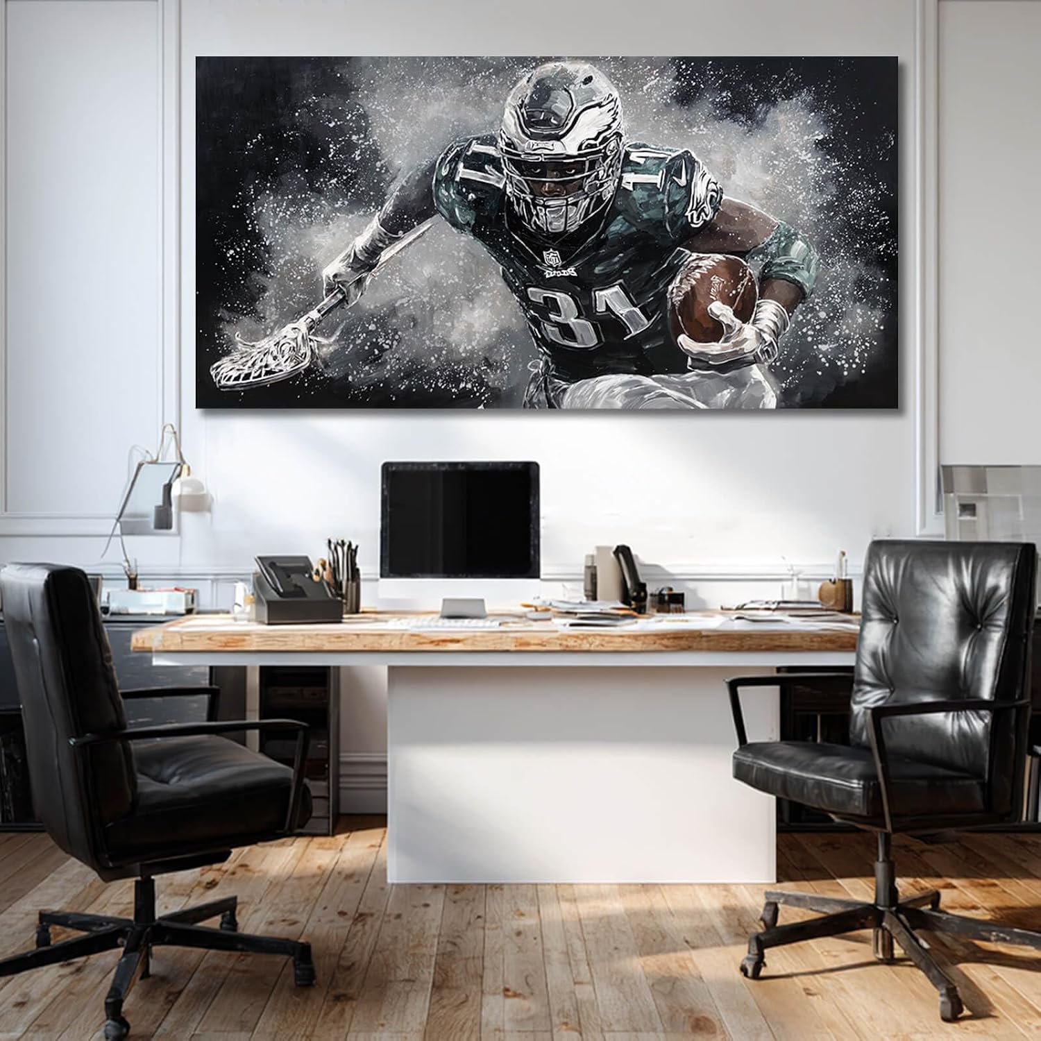 WINKAILIN Large American Football Canvas Artwork with Modern Sports Athlete Painting Poster for Bedroom Living Room Office Gym Wall Decoration 29x58 Inch