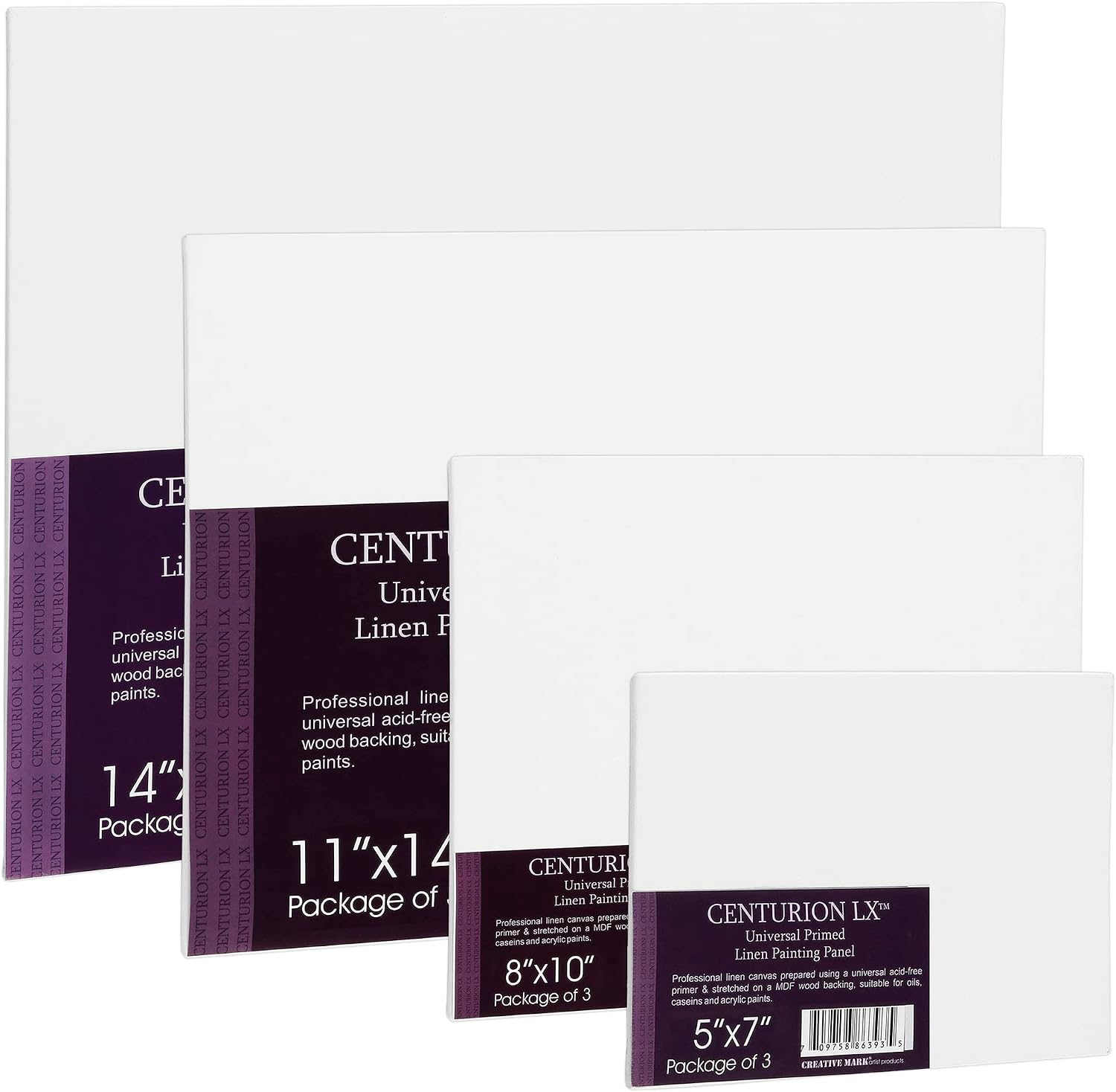 Centurion All-Media Primed Linen Panels - Large Multipack of 9-11oz Universal Primed Canvas Boards for Painting, Mounted on MDF Wood, Non-Warping, Ideal for Artists, Professionals, and Painters