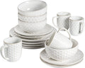 LE TAUCI 16 Piece Dinnerware Set, Arctic White, Stoneware Plates and Bowls With Mugs, Ideal for 4, Serve for 4, Stackable, Lead and Cadmium Free