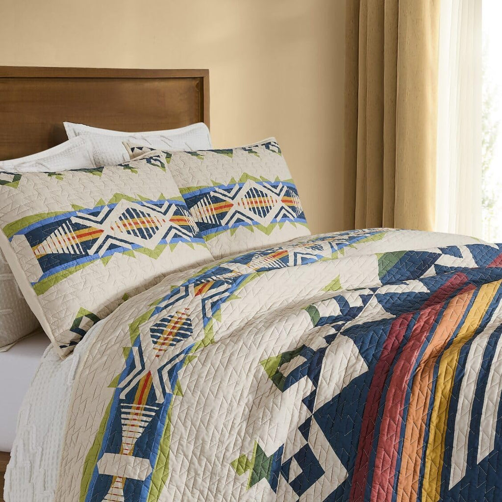 Pendleton King Quilt Set – 100% Cotton 3 Piece Quilt Set with Shams, Soft Lightweight Bedding for King Size Bed, Tan Patterned Comforter Alternative, King Bedding Set (Creekside)