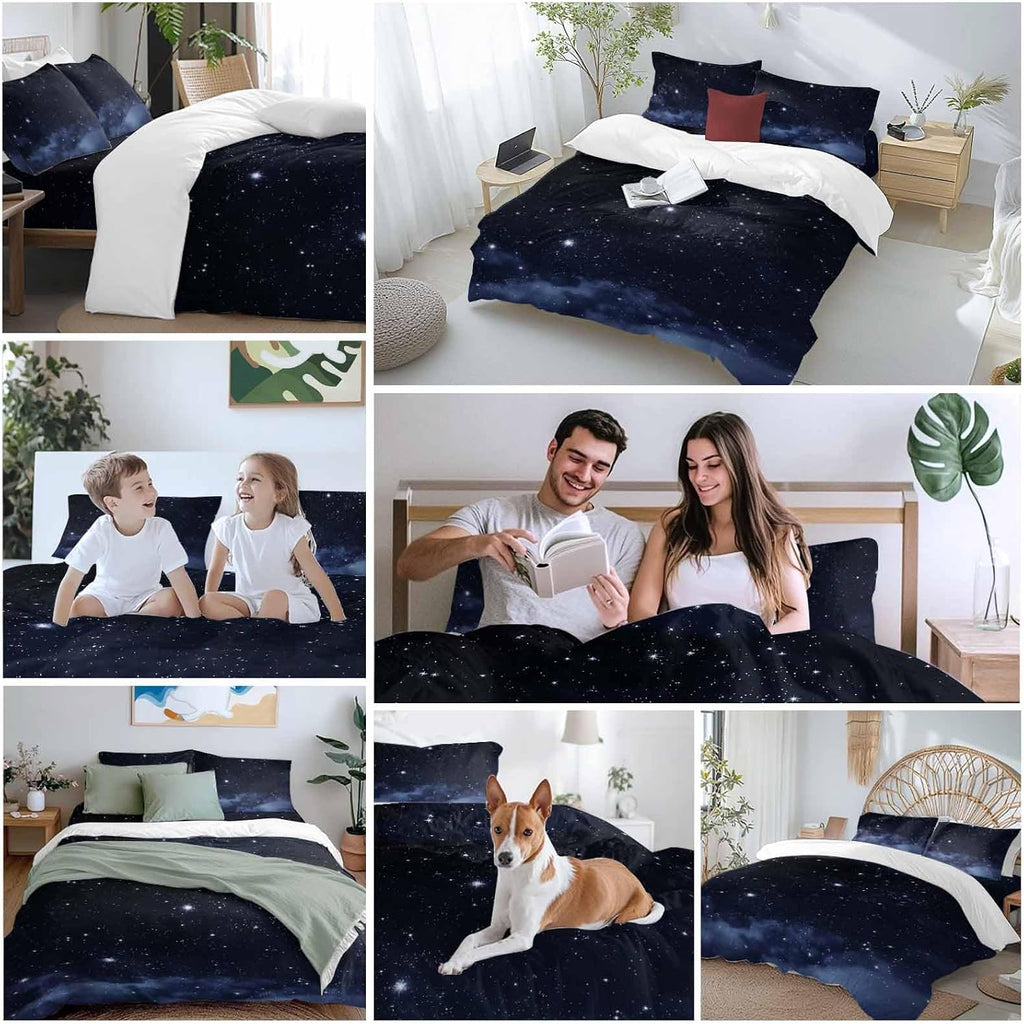 Prime Leader Starry Sky Duvet Cover Set Queen Size 4 Pieces Dreamlike Night Universe Gradient Bedding Set with Zipper Closure, 1 Comforter Cover 86x86 Inches 1 Flat Sheet & 2 Pillow Cases