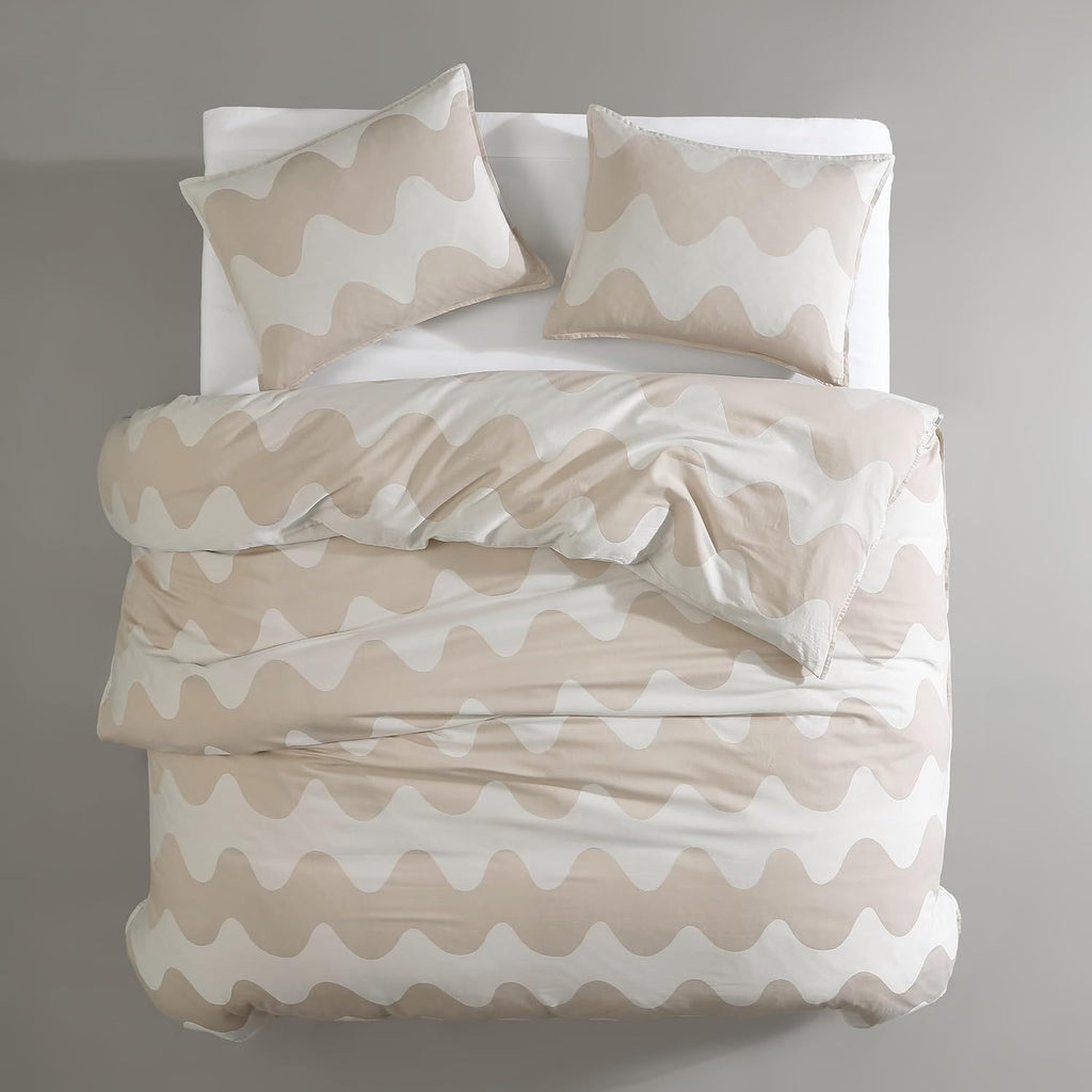 Marimekko - Queen Duvet Cover Set, Organic Cotton Bedding with Matching Shams, Luxury Home Decor, GOTS Certified (Lokki Beige, Queen)