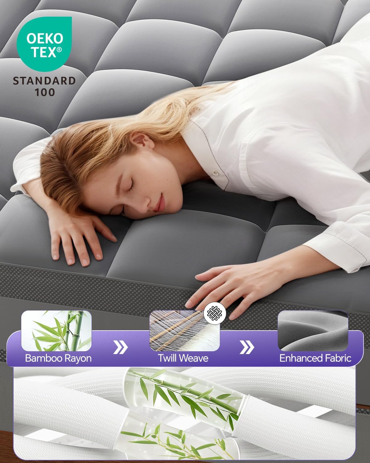ChiXpace Dual Layer 5 Inch Memory Foam Mattress Topper Full - 3 Inch Pillow Top Mattress Pad and 2 Inch Gel Memory Foam, 7-Zone Egg Crate Full Size Mattress Topper (Gray)