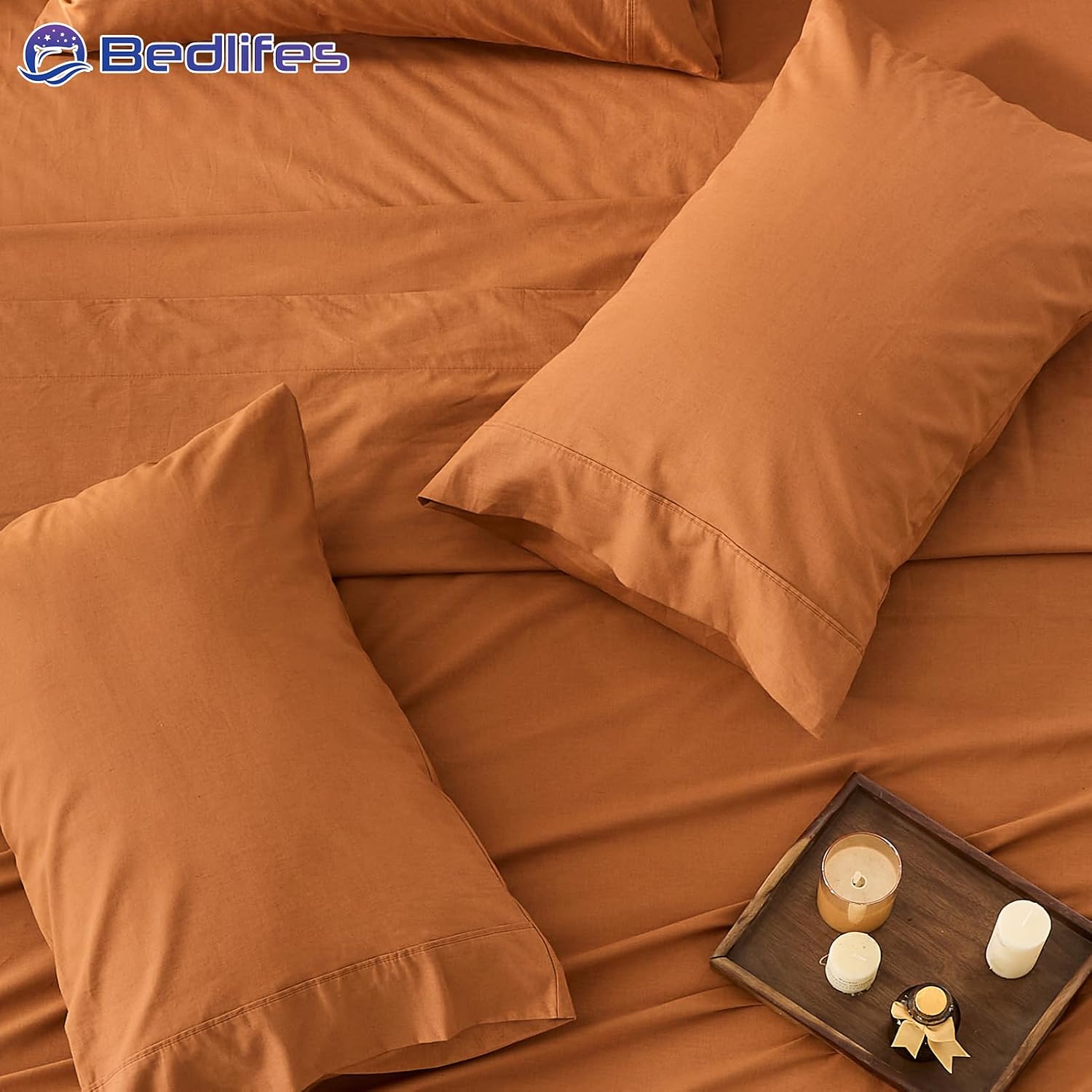 Bedlifes 100% French Pure Linen Sheets Queen Size Breathable and Cooling Flax Sheet Set Soft Durable and Moisture Wicking 16 Inch Deep Pocket-4 Piece(Queen,Brown)