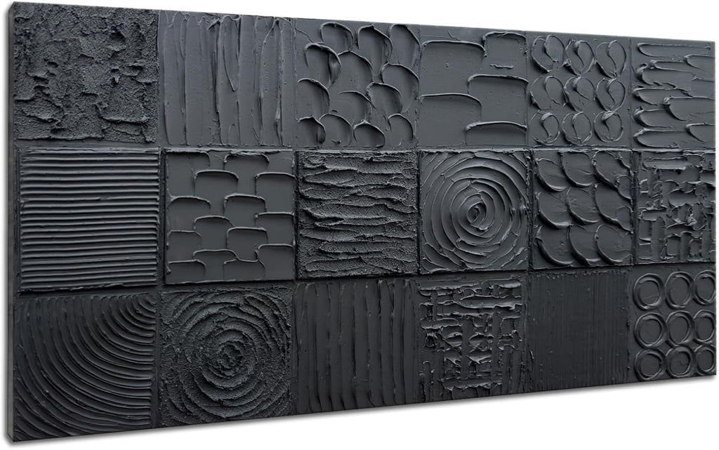 zoinart Pure Black Textured Wall Art 48x24 Inches Modern Abstract Oil Paintings on Canvas Wall Art for Living Room Bedroom Wall Decor