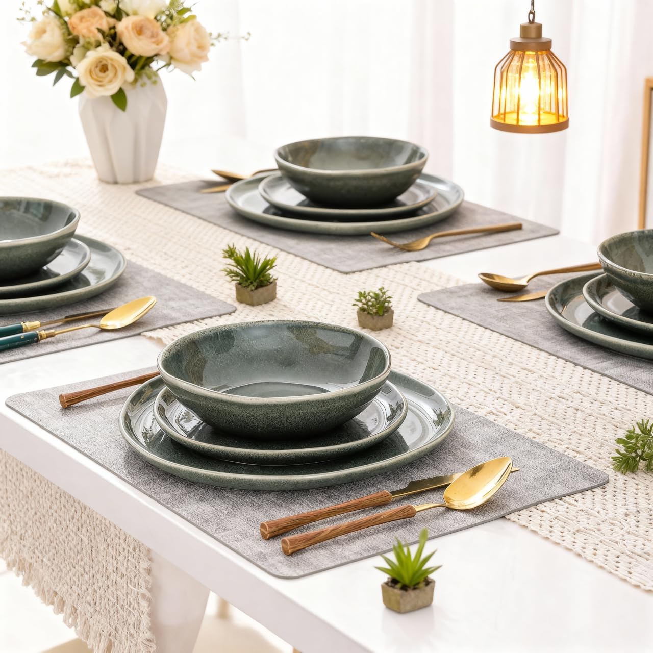 AmorArc Ceramic Dinnerware Sets,Handmade Reactive Glaze Stoneware Plates and Bowls Sets,Highly Scratch Resistant | Dishwasher & Microwave Safe Dishes Set,Service for 6 (18pc)