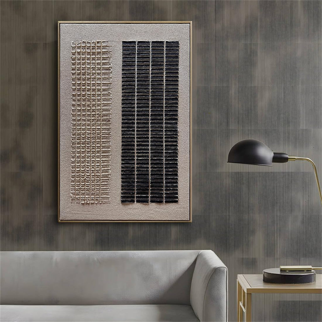 zoinart Beige and Black Textured Wall Art with Dense Array Blocks, 24x36 inch Contemporary Minimalist Art Oil Painting Home Wall Decoration