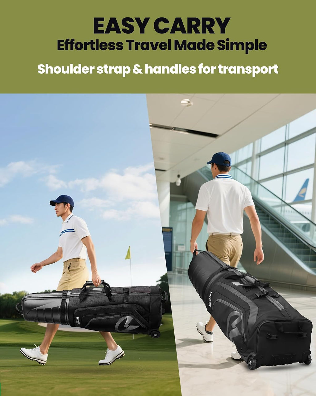 OutdoorMaster Golf Travel Bags for Airlines with Wheels and Hard Case Top, Protect Golf Clubs, Lightweight and Easy to Maneuver, Upgrade Version