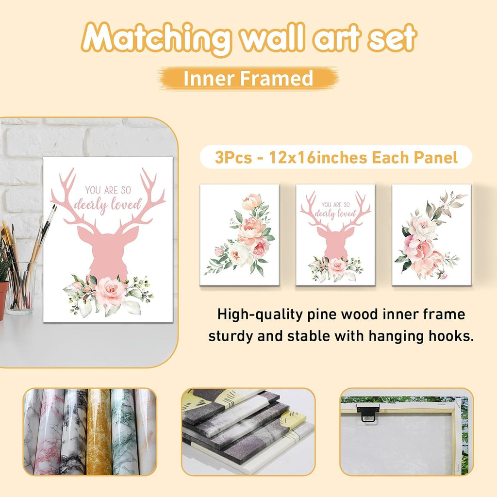 Terwex Personalized Baby Crib Bedding Set, 5 Pcs Custom Name Nursery Bedding Set, Pink Woodland Deer Baby Bedding Set for Girl, Double Layer Baby Crib Sets, Customized Gifts for Toddlers Kids Infants