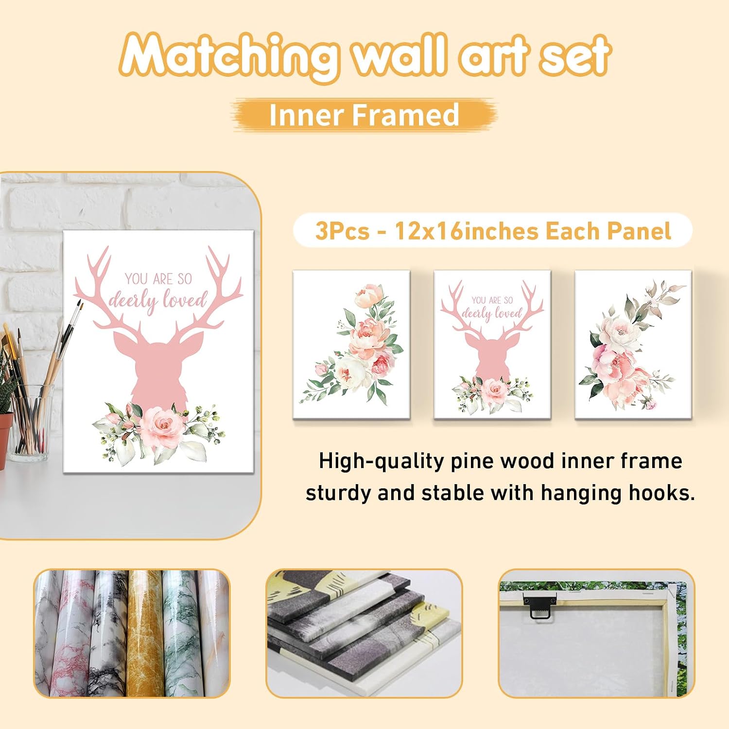 Terwex Personalized Baby Crib Bedding Set, 5 Pcs Custom Name Nursery Bedding Set, Pink Woodland Deer Baby Bedding Set for Girl, Double Layer Baby Crib Sets, Customized Gifts for Toddlers Kids Infants