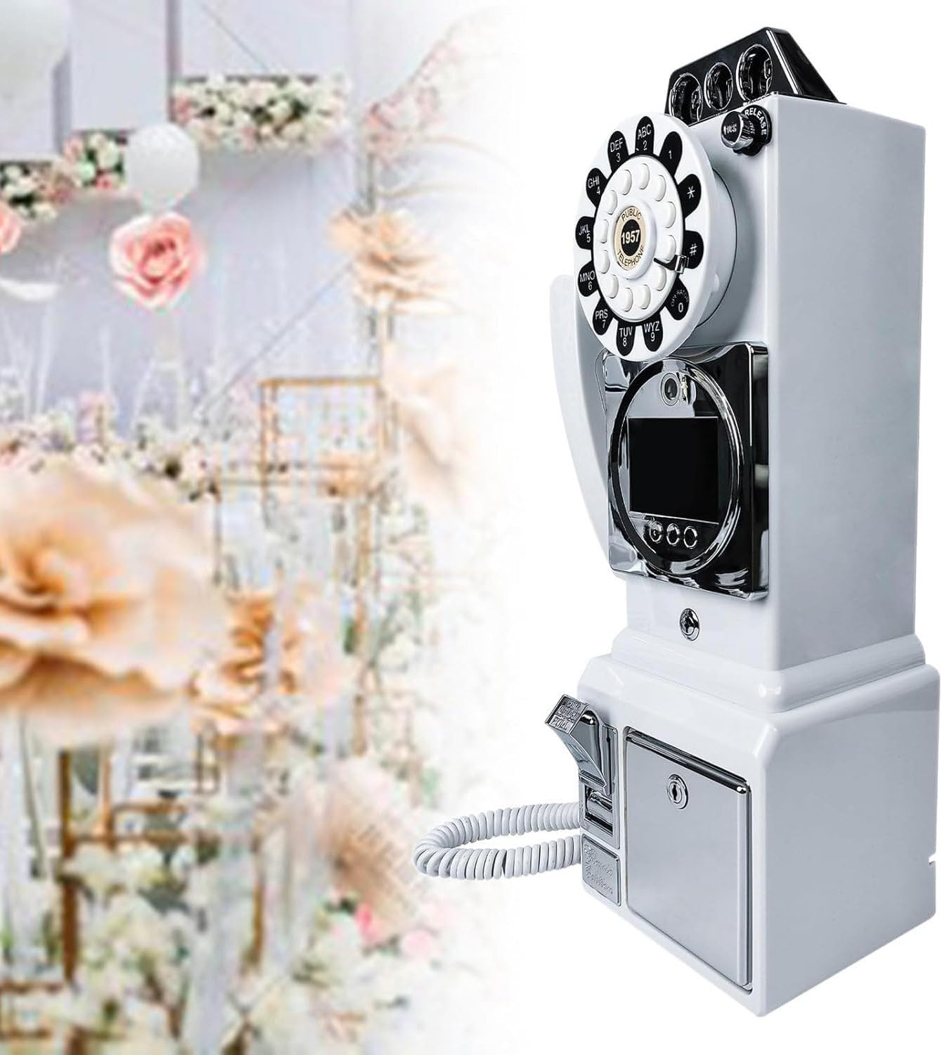 Video Audio Guest Book Phone, Audio Guest Book Wedding Phone Guestbook Easy to Use & Fun Engagements Anniversaries Baby Showers Graduation Record Personalized Audio Messages Wall Mounting,White-64G