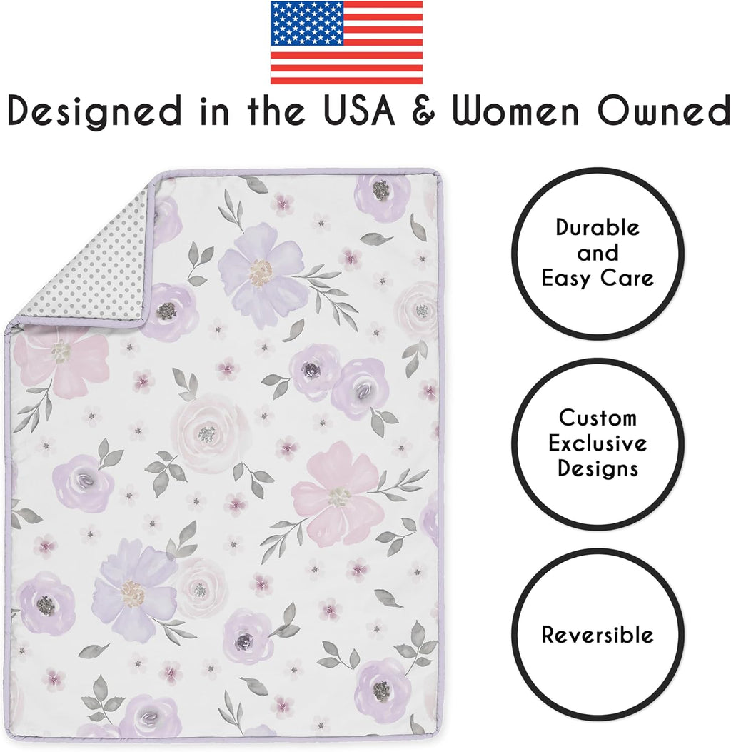 Sweet Jojo Designs 5-Piece Baby Crib Bedding Set (Purple Boho Floral) for Girls, Infants/Nursery incl. Blanket, Fitted Sheet & Crib Skirt (Lavender, Bohemian Shabby Chic, Flower, Farmhouse, Polka Dot)