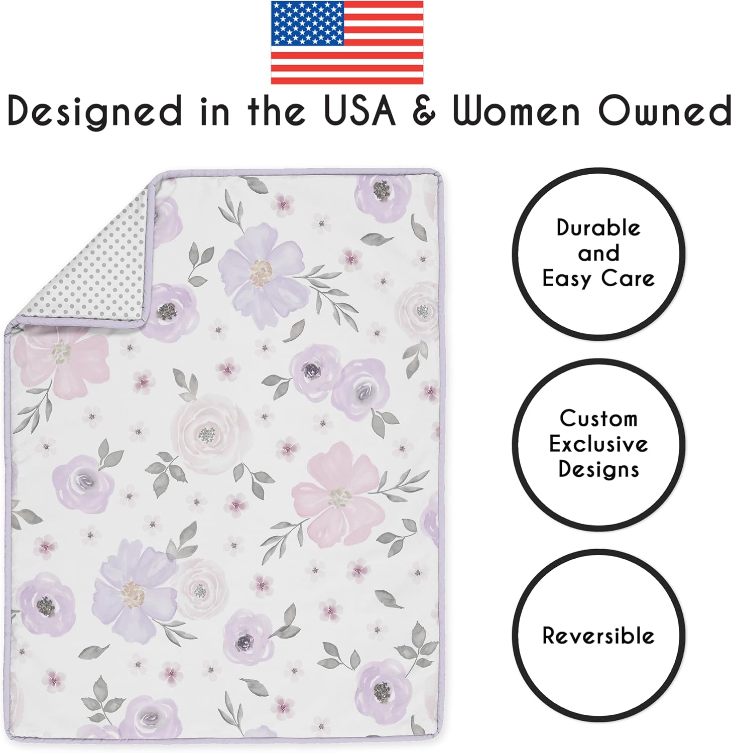Sweet Jojo Designs 5-Piece Baby Crib Bedding Set (Purple Boho Floral) for Girls, Infants/Nursery incl. Blanket, Fitted Sheet & Crib Skirt (Lavender, Bohemian Shabby Chic, Flower, Farmhouse, Polka Dot)