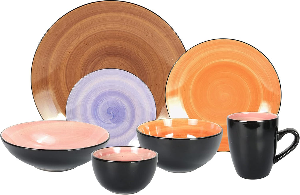 Stoneware Sonoma 56pc Dinnerware Set, Black + Speckled Spin Wash, Mixed Colors of Mocha, Spice, Cobalt and Rose