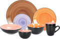 Stoneware Sonoma 56pc Dinnerware Set, Black + Speckled Spin Wash, Mixed Colors of Mocha, Spice, Cobalt and Rose