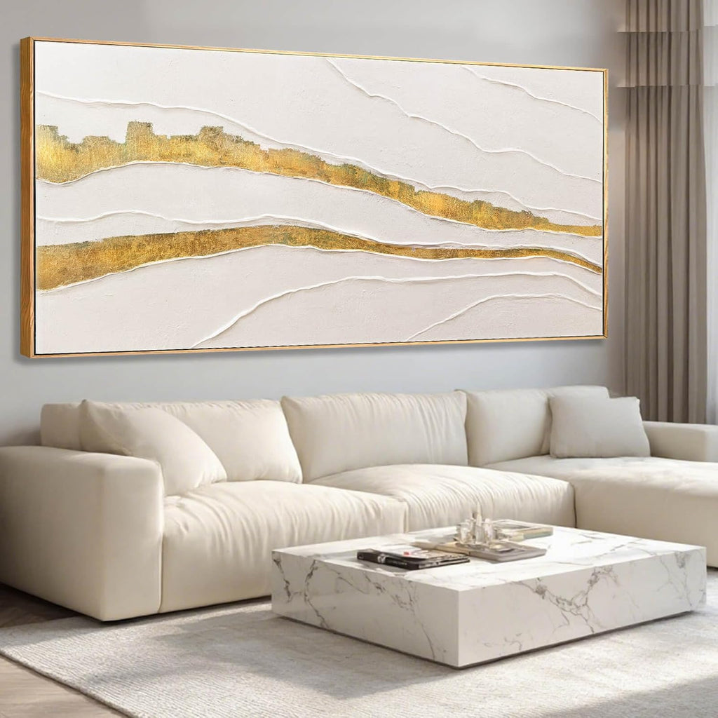 VAYIMDH White and Gold Oil Painting Wall Art Abstract Wall Decor Line Hanging Art 32'x70' Large Artwork for Living Room Decorative Pictures for Office