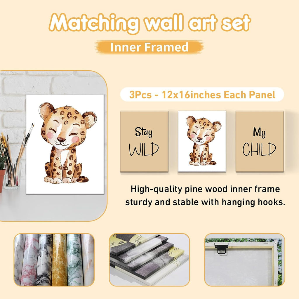 Terwex Personalized Toddler Bedding Set, 5 Pcs Custom Name Crib Bedding Set for Boys Girls, Brown Leopard Flannel Baby Bedding Set, Double Layer Baby Crib Set, Customized Gifts for Newborns Infants