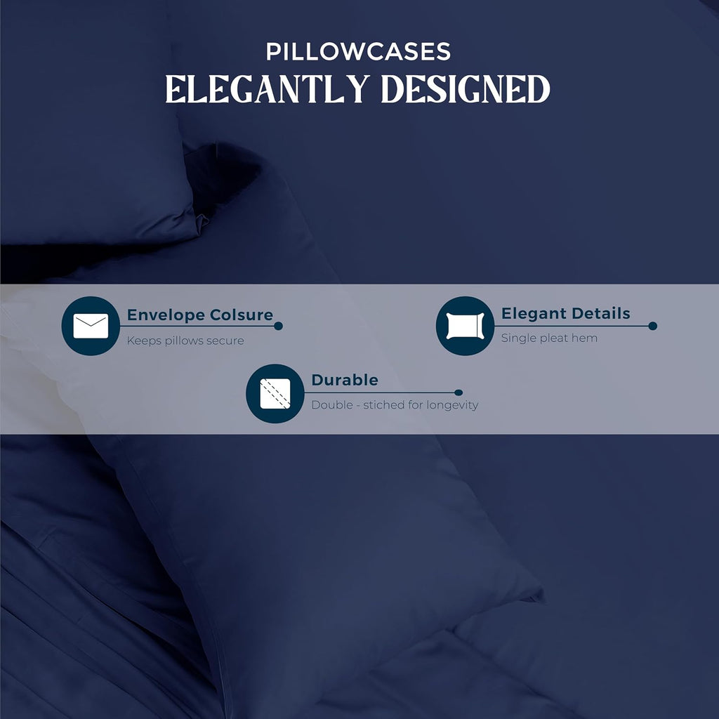 Mayfair Linen 100% Egyptian Cotton Sheets King Size - 1500 Series King Size Sheets Set Egyptian Cotton, Luxury Bedsheet (Navy Blue, 4 PC), Soft, Cooling, 17' Deep Pocket Sateen Weave Bedsheet Set