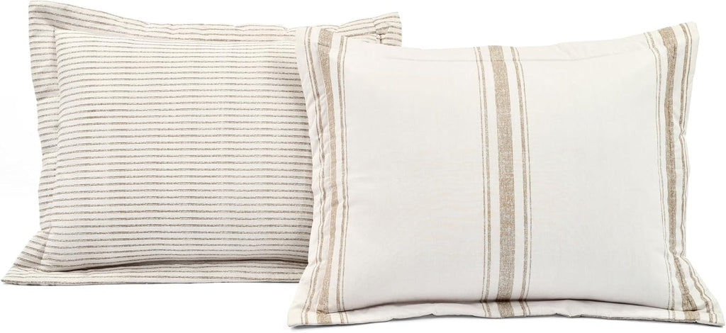 Lush Decor Farmhouse Stripe Reversible Cotton Duvet Cover King Size 3 Piece Set Neutral - Farmhouse Bedding Set King - Striped Duvet Cover