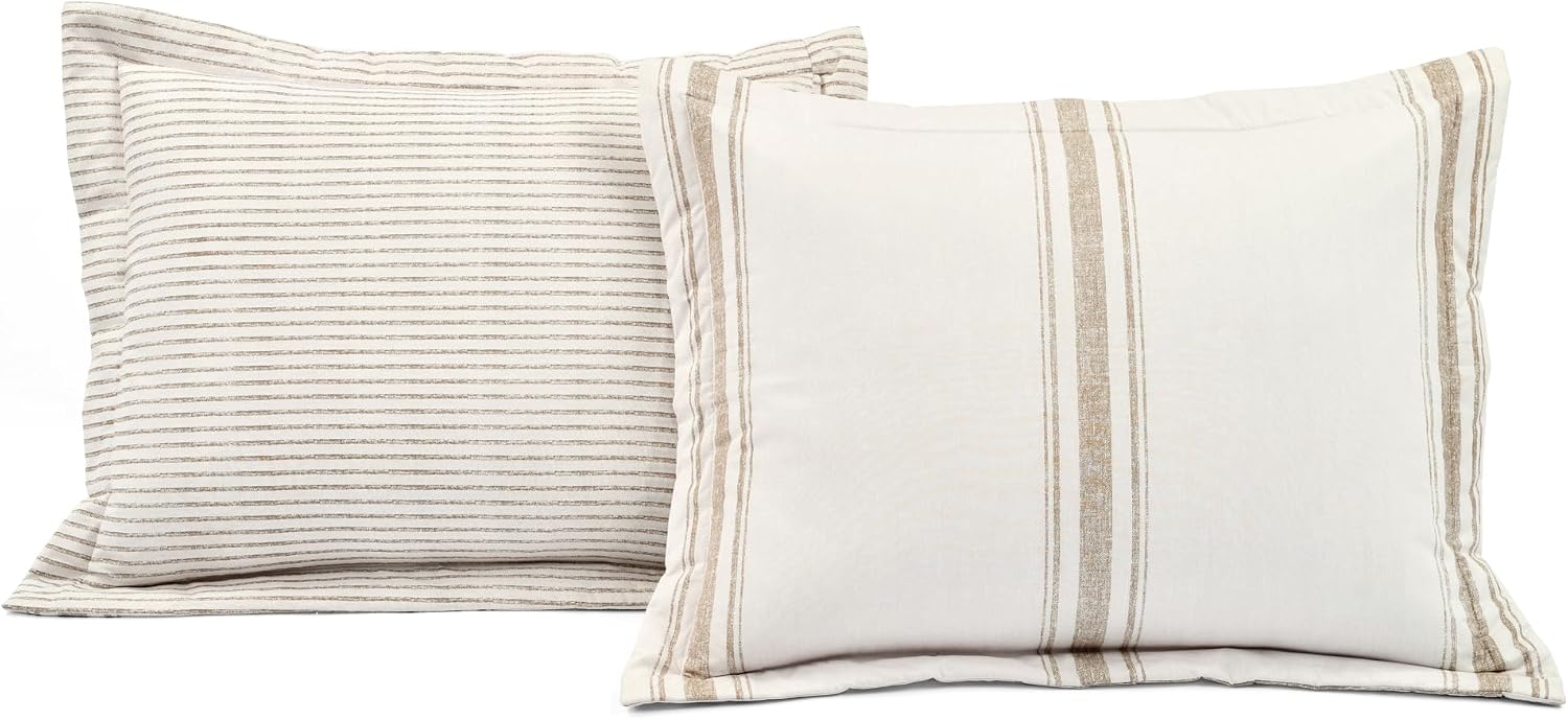 Lush Decor Farmhouse Stripe Reversible Cotton Duvet Cover King Size 3 Piece Set Neutral - Farmhouse Bedding Set King - Striped Duvet Cover